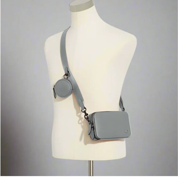 Coach Charter Slim Crossbody Bag Gray Pebbled Leather Round Pouch CC070 - Picture 5 of 11